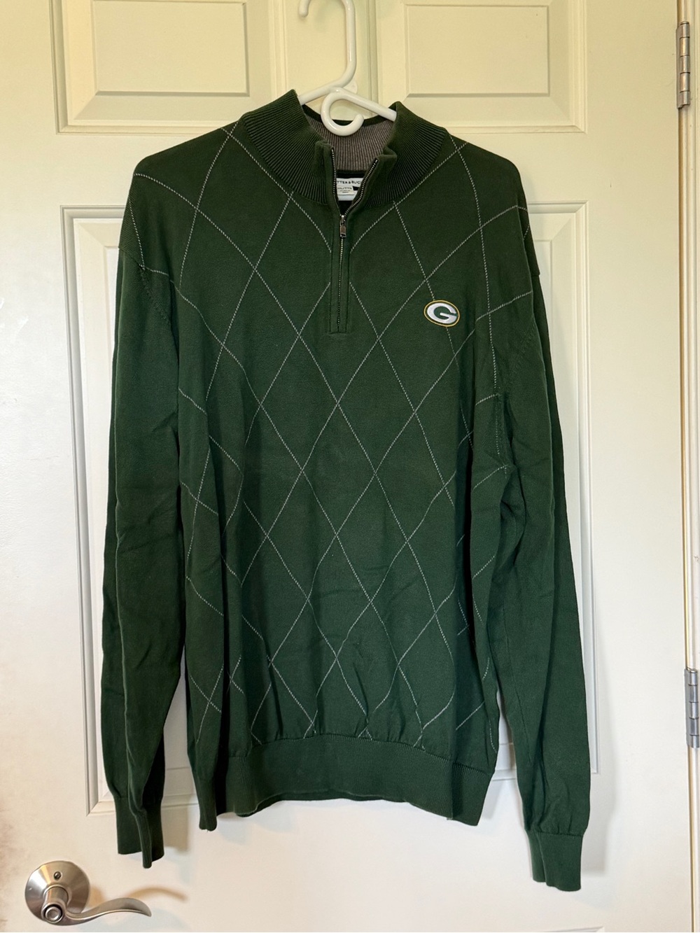 Cutter & Buck Green Argyle Green Bay Packers Quarter-Zip Sweater